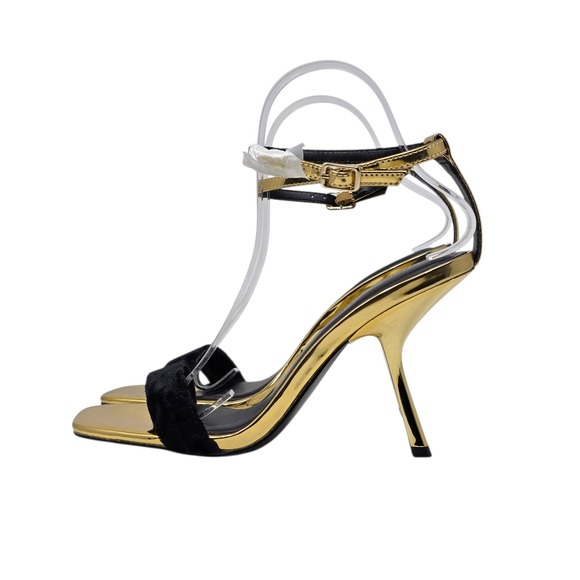 Steve Madden Women Gold Black Metallic Stiletto Ankle Strap Heel 8M Evening Glam - Picture 5 of 11